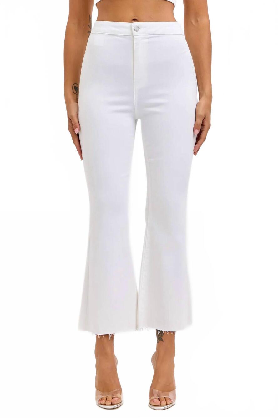 NEW CELLO high rise crop flare jean in white